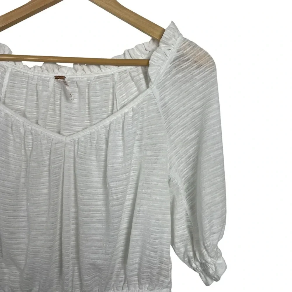 Free People Dorothy Puff Sleeve Peasant Blouse in White Size M
